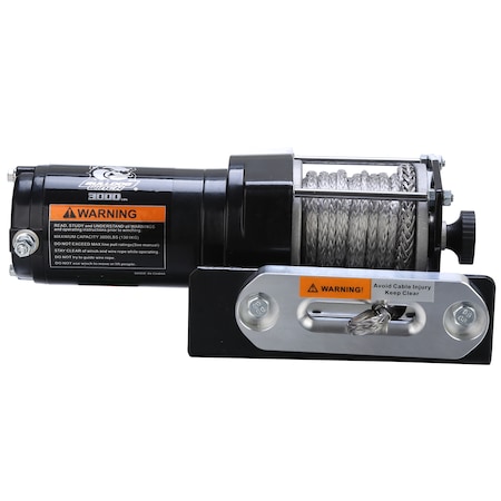 Bulldog Winch 3000lb ATV Winch w/Synth Rope, Mini-Rkr Switch, Mnt Chnl, Alu Frld 15011